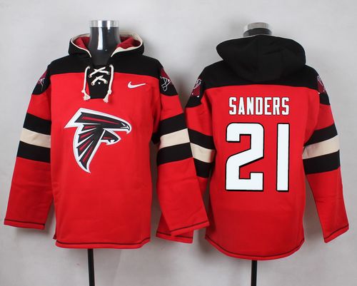 Nike Falcons #21 Deion Sanders Red Player Pullover NFL Hoodie - Click Image to Close